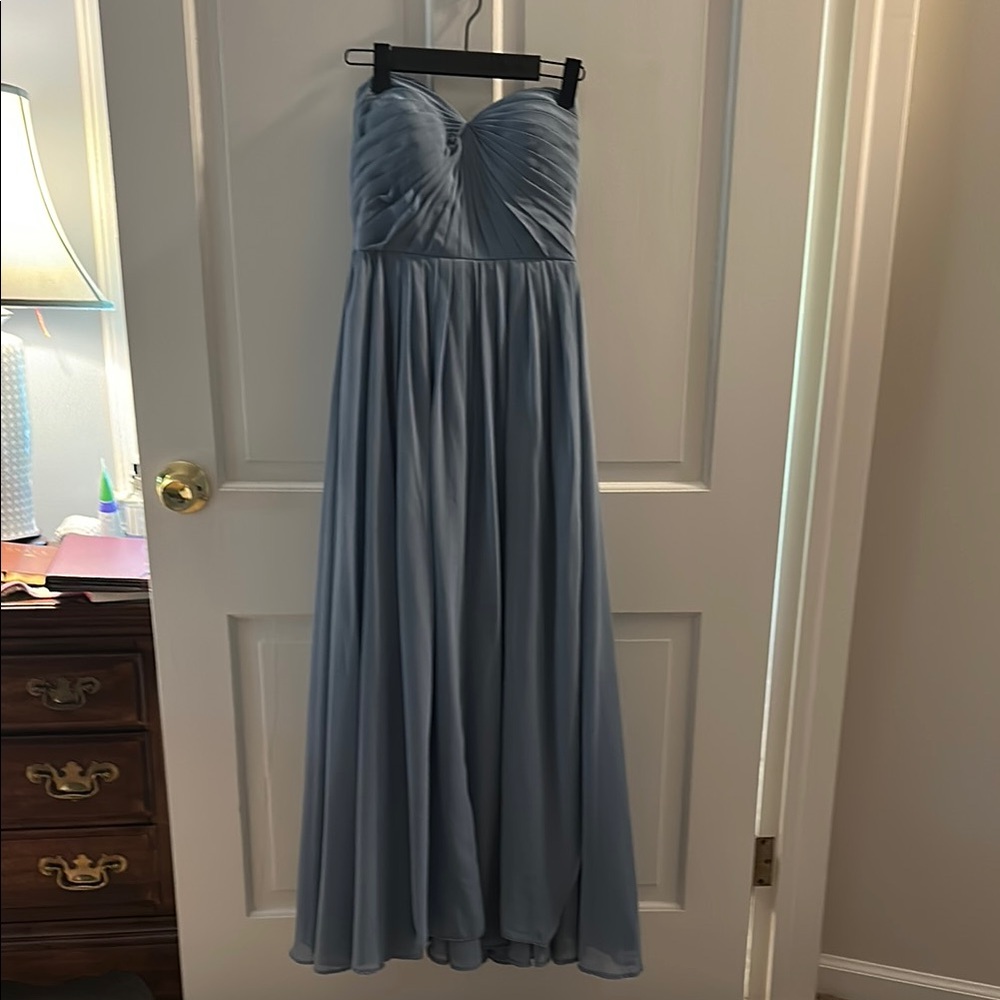 Jenny Yoo Collection Elegant Dusty Blue Strapless Dress